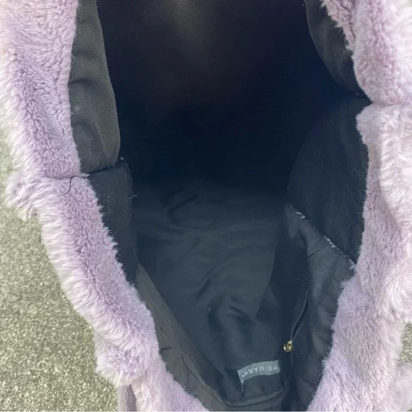 PURPLE FAUX FUR HANDBAG LILAC TOTE SHOULDER BAG BOXY BAG Y2K CARRY - Picture 7 of 7